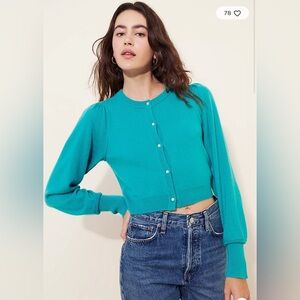 Free People Teal Pearl Cashmere Cardigan